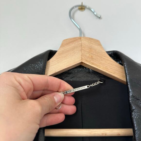 Elie Tahari Jacalyn Patent Leather Moto Jacket Black L - Picture 7 of 11